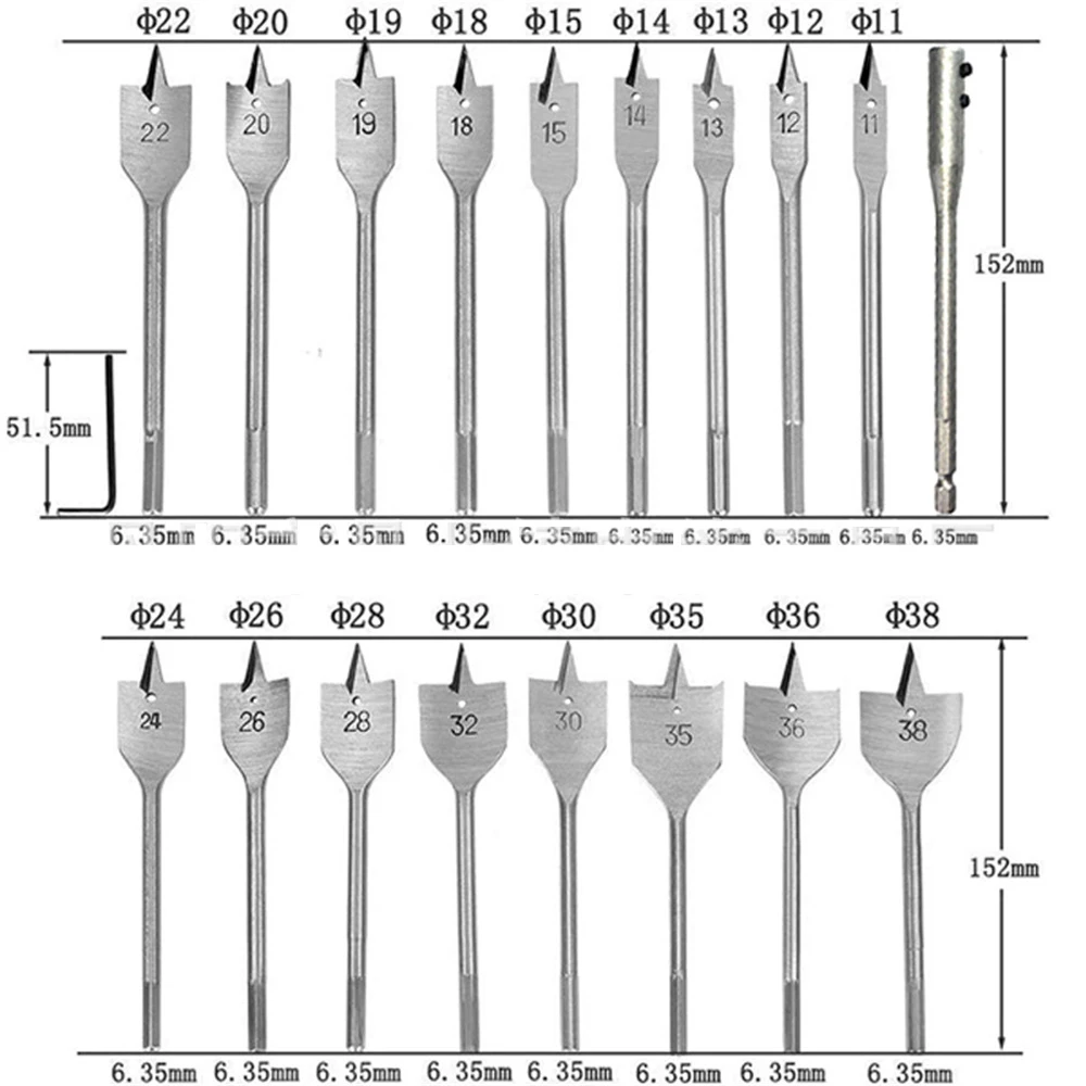 

Woodworking Flat Drill Creative Paddle Flat Bits High-carbon Steel Universal Durable Accessories Tools Hand Tool 11-38mm