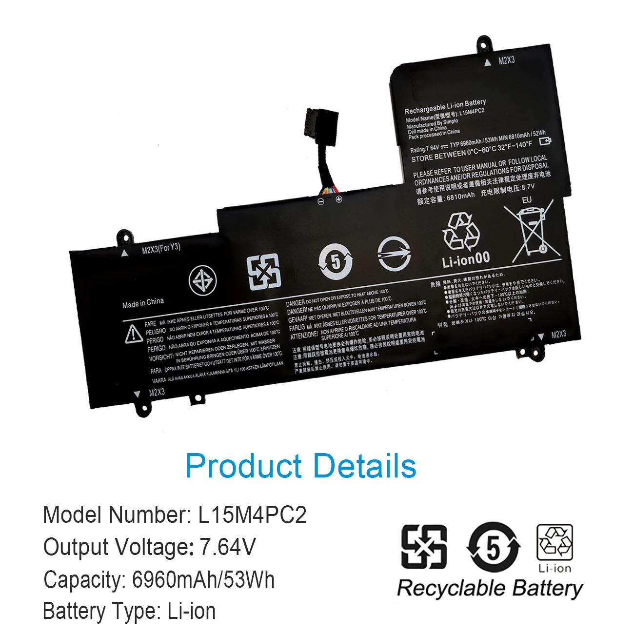 Nobi 6960mAh L15M4PC2 L15L4PC2 Аккумулятор для ноутбука Lenovo YOGA 710-14ISK 710-14IKB 710-15ISK 710-15IKB 5B10K90778 5B10K90802.