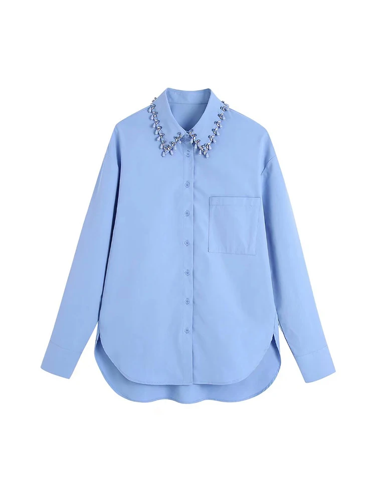 

Женская блузка из поплина с длинным рукавом и украшением