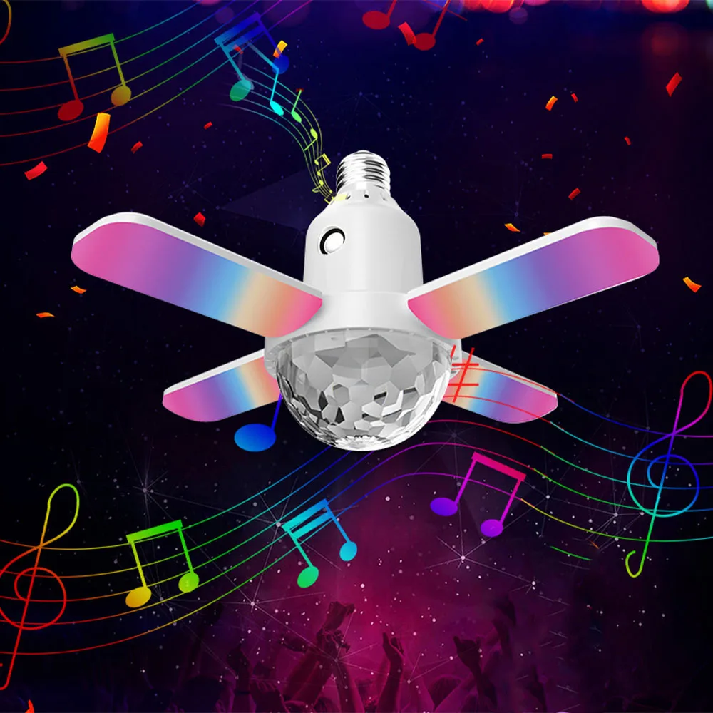 

Colorful LED E27 Bulb 4-Leaves Lamp Music Bluetooth Audio Folding Remote Control Christmas Projection Starry Light