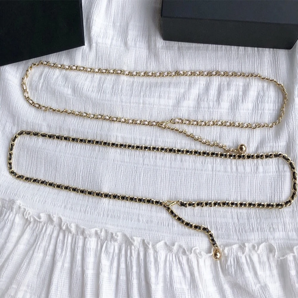 

Vintage Cowhide woven thin waist chain dress decorative waistband for women clothing Waist chain jewelry Accessories
