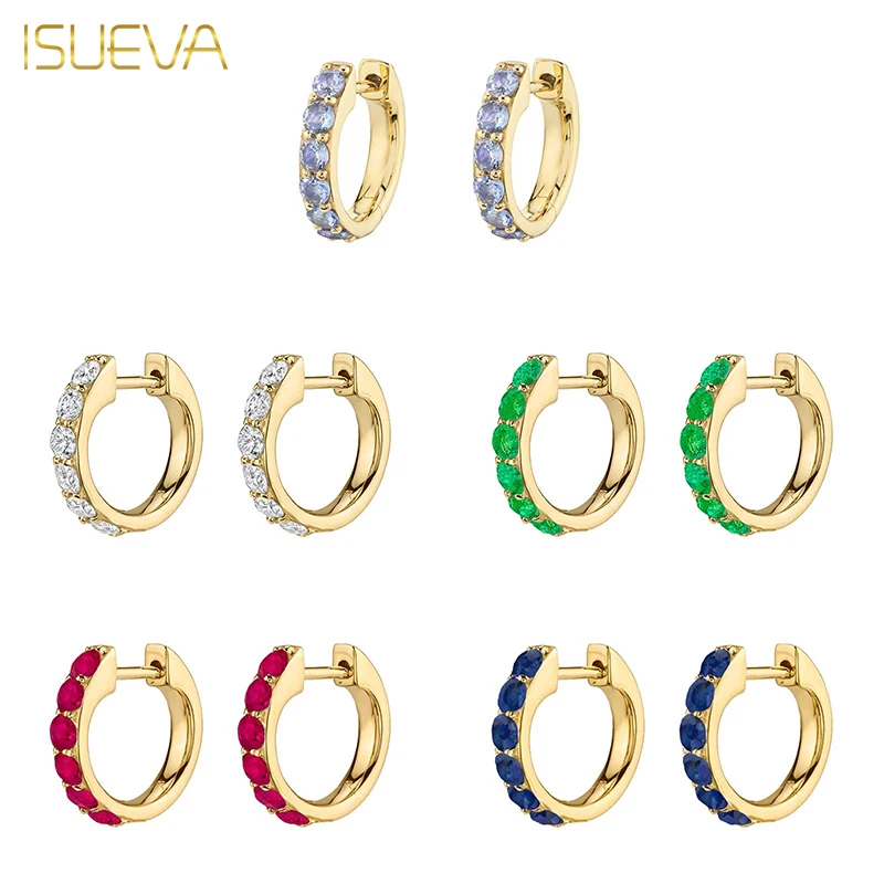 

ISUEVA Fine Colored Zircon Hoop Earrings for Women Gold Plated Rond Circle Piercing Earrings 2023 Fashion Jewelry Accessories