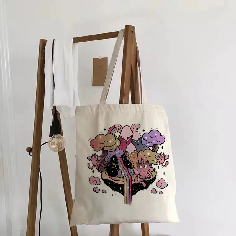 

Reusable Shopping Bag Fashion Women Canvas Tote Bags Funny Cartoon Printing Bag Cartoon Bolsa De Compras Shopper Shoulder Bags