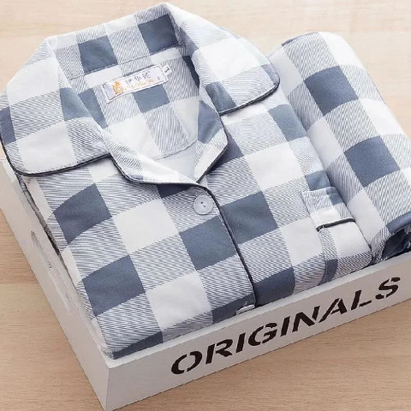 Cute Grid Girls Pajamas Set Korean Autumn Winter New Long Sleeve Leisure Sleepwear Women Loose Nightwear Homewear Suit