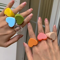 new 2022 ring rings for women girls sweet cute resin color heart charm alloy fashion korean jewelry gifts party accessories gift