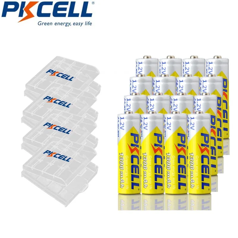 

16Pcs PKCELL AA Rechargeable Battery AA 1.2V Ni-MH 2A 1300mAh AA Batteries with 4 Battery Case Box for Digital Camera