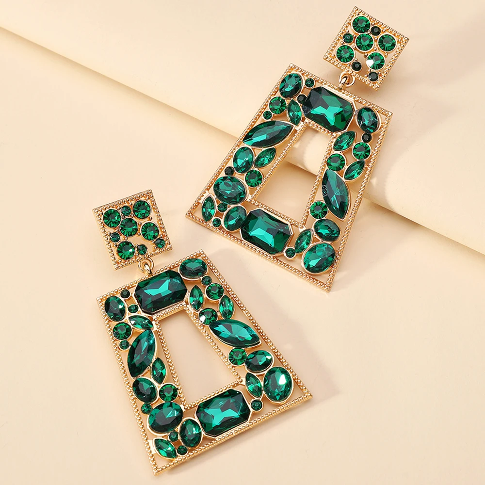 

Fashion Hollow Out Full Crystal Pendant Women's Earrings Luxury Geometric Vintage Party Jewelry Banquet High-quality Jewelry