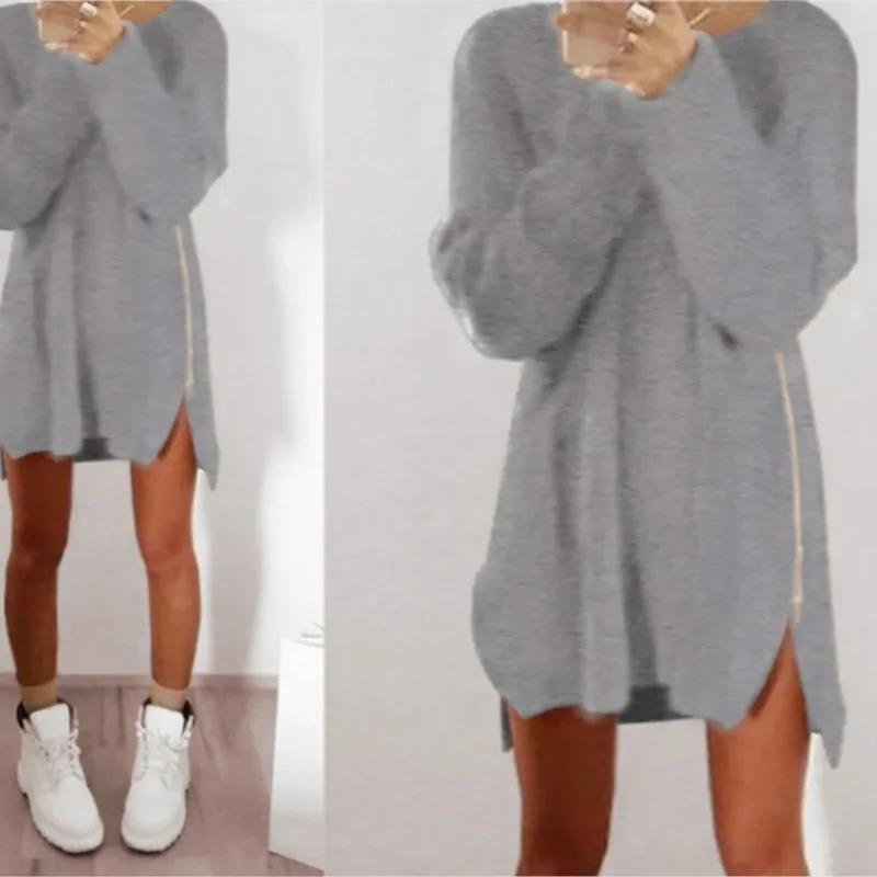 

Knitting Muti Colors Sweater Dress Women Sexy Side Split Bodycon Dress Solid Long Sleeve Dress Winter Vestido De Festa 2023