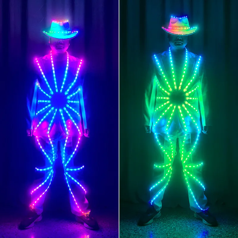 Фото Светящийся LED-костюм для взрослых: куртка для выступлений на ходулях, идеально подходит для Хэллоуина, Рождества и Нового года №2