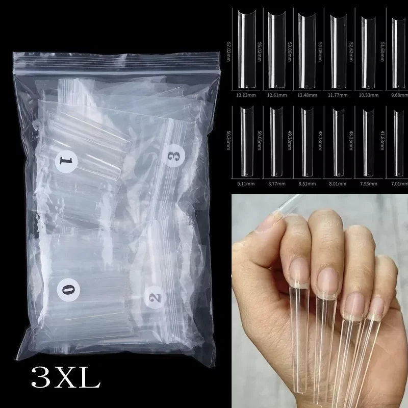 

XXXL Square /Coffin /Stiletto Extra Long Full Cover 3XL Nails Artificial ABS Clear/Natural Manicure Tool French Nail Tips E2353