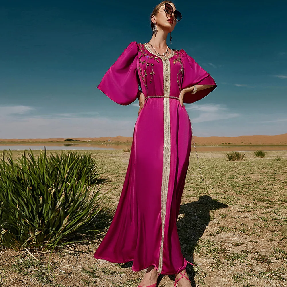 Satin Abaya Dubai Turkey Wedding Kaftan Arabic Muslim Dress Women Djellaba Saudi Jalabiya Party Evening Dresses Caftan Marocain