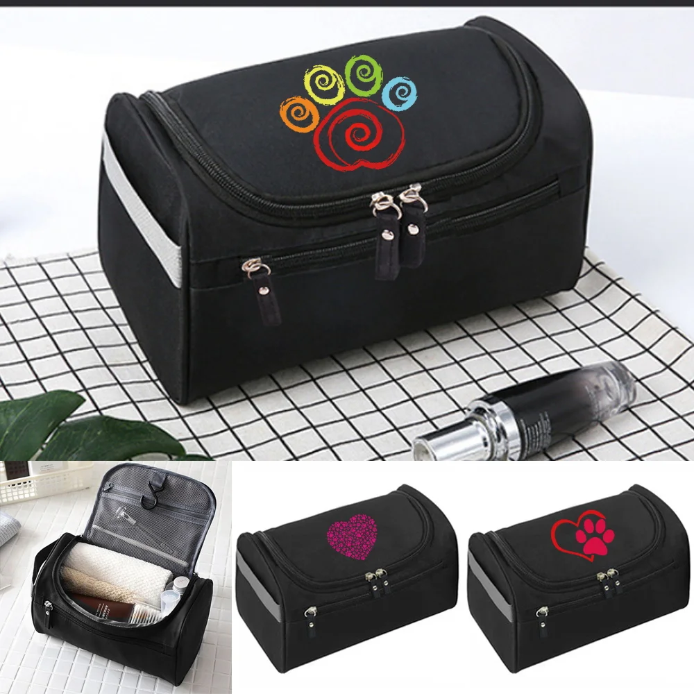 

2022 Women's Makeup Wash Bags Hanging Toiletry Bag Cosmetic Packet Footprints Print Handbag Men Travel Organizer Make Up Case