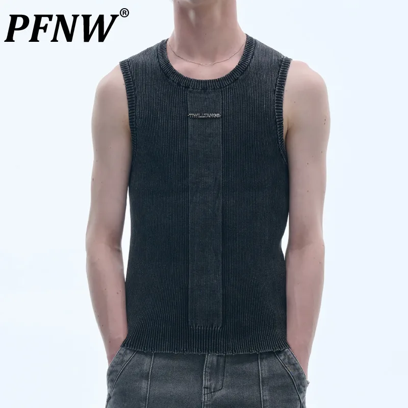

PFNW Spring Summer New Men's Sleeveless Knitted Cotton Vest Sexy Handsome Trend High Street Personality Casual Chic Tops 28A2814
