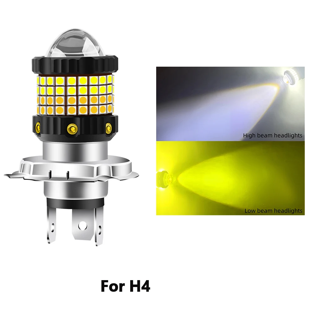 

Светодиодные прожекторы для мотоцикла H4 H6 BA20D P15D, противотуманные фары для скутера, ярко-желтый, белый, двухцветный, мотоциклетная фара 12-80 В, 1 шт.