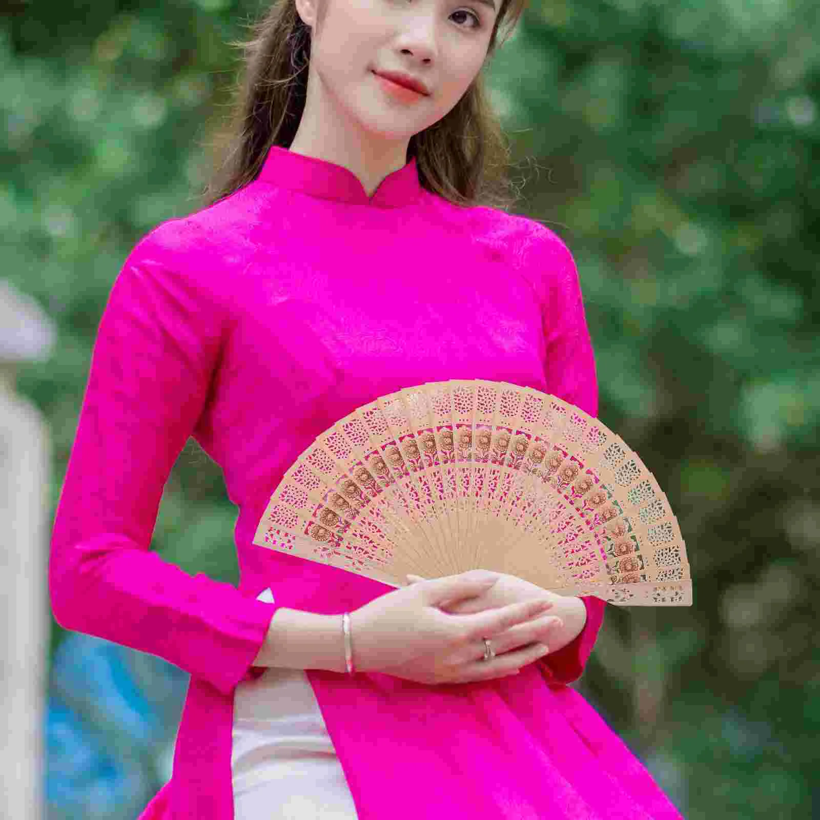 

Fans Fan Hand Folding Handheld Chinese Wooden Style Sandalwood Japanese Year New Lunar Cosplay Danceoriental Showgirl Decorative