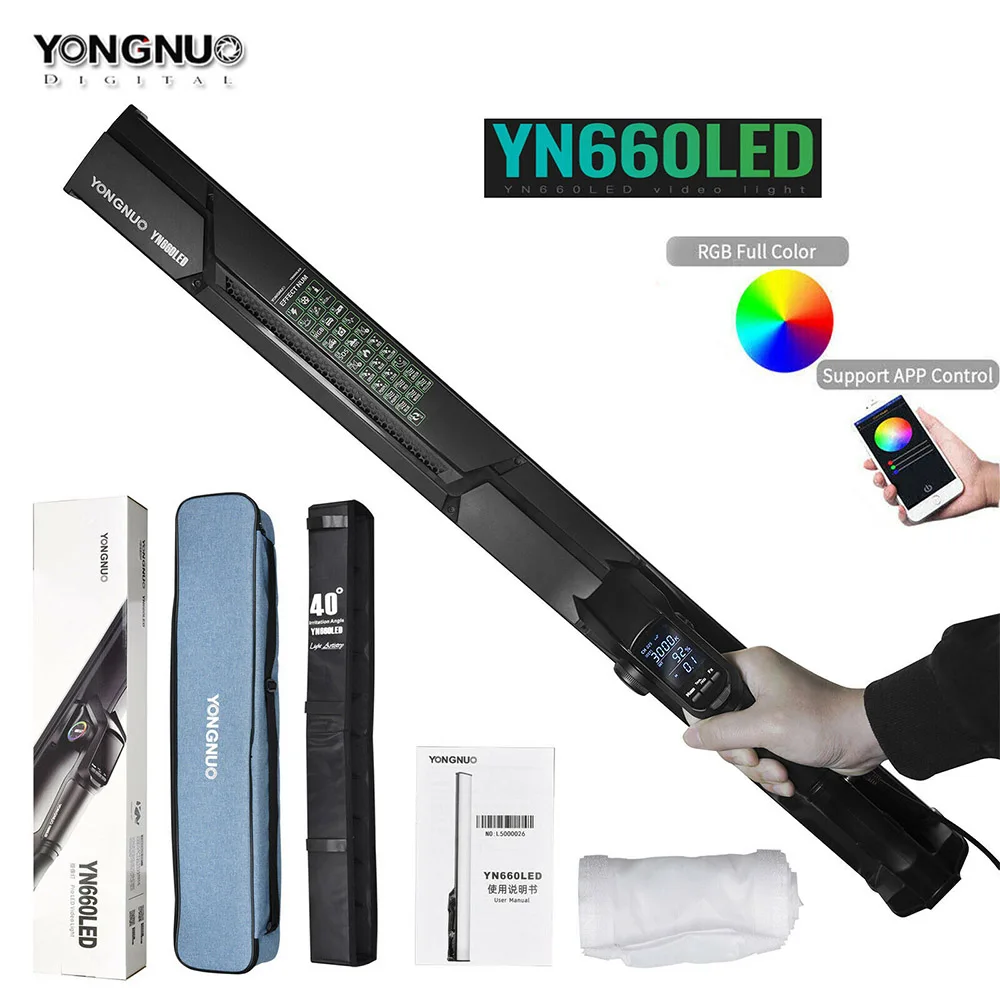 

YONGNUO YN660LED Handheld Stick LED Video Light Adjusting Bi-color 2000-9900k RGB Full Color Photography Lamp Lighting