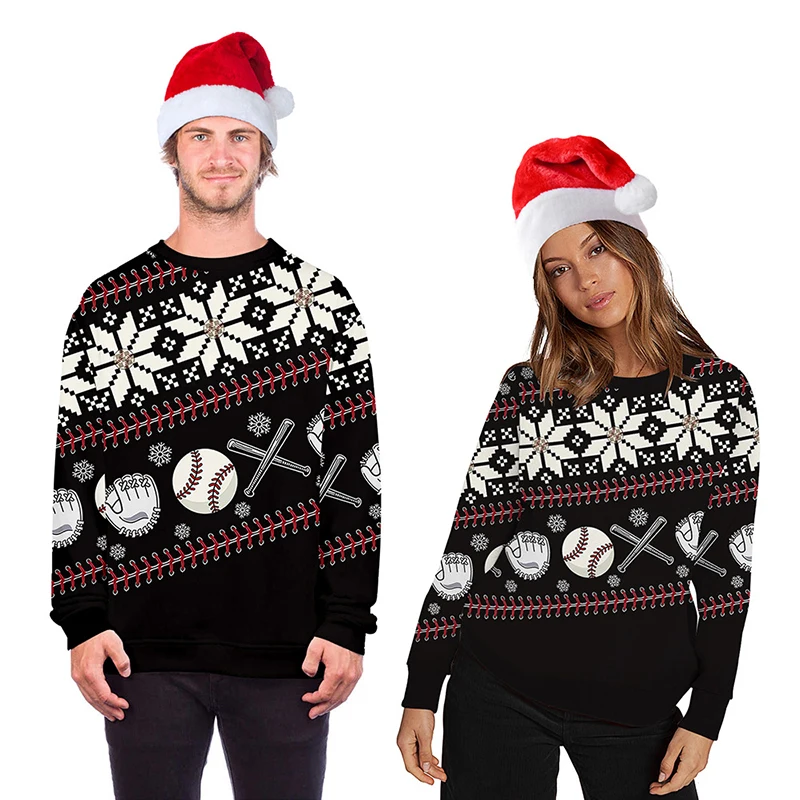 Hot New Autumn Christmas Casual Men And Women With The Same Paragraph Long-Sleeved Sweater Round Neck Pullover Tops