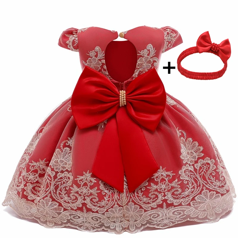

Winter Girl 1 Year Birthday Dress Lace Red Bowknot Dresses For Girls Baby Tutu Princess Toddler Clothes Wedding Dress Vestido