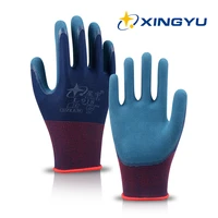 strong grip safety gloves latex waterproof fully coated gloves frosted palm blue work gloves protection gardening gloves l918