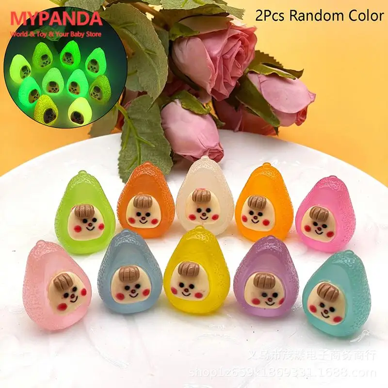 

2Pcs Luminous Avocados Duomei Ornament Mini Cartoon Fruit Doll Micro Landscape Decoration Dollhouse Miniature Toy