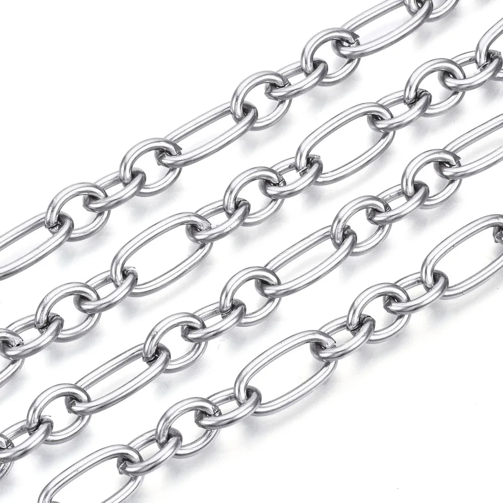 about 25m/Roll 304 Stainless Steel Figaro Chains Chains Unwelded Oval Link Chains for jewelry making DIY Crafts accessories