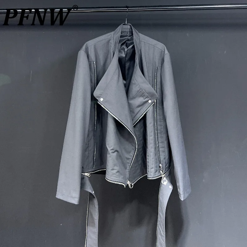 

PFNW Stereoscopic Cut Men's Original Zipepr Spliced Jackets Solid Colro Lapel Coats Techwear Male High Street Trendy New 28W1037