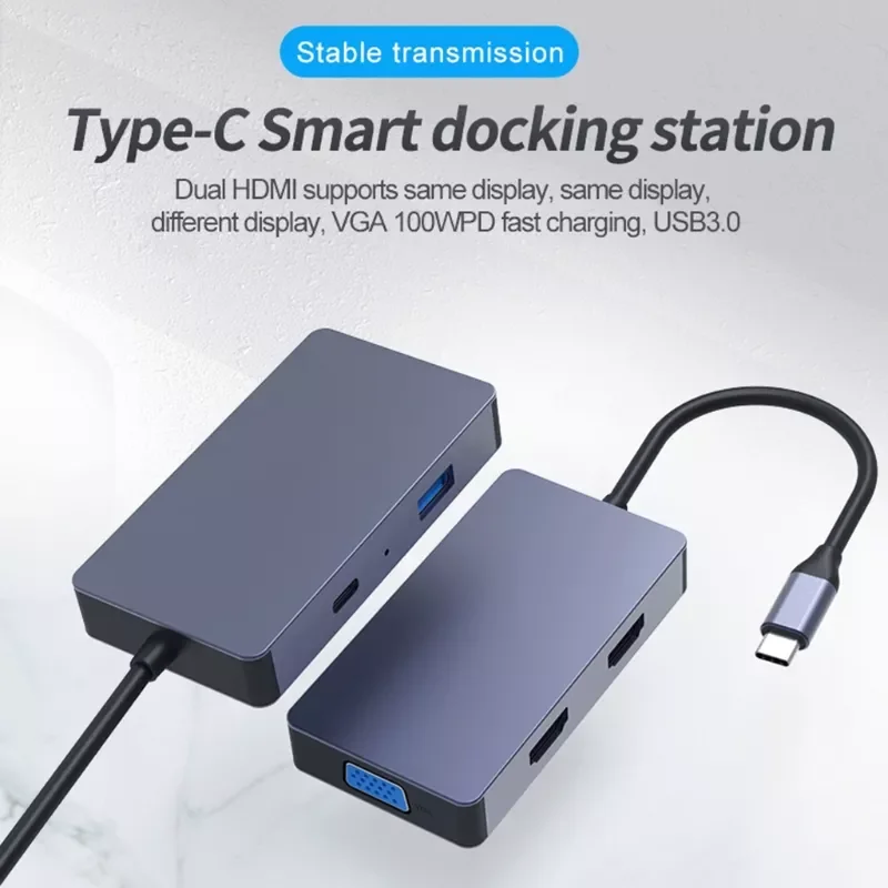 

Blueendless Hot Sale USB Hub Adapter 5 in 1 Dual HDMI-Compatible 4K Docking Station HDD SSD VGA PD100W Fast Charging New