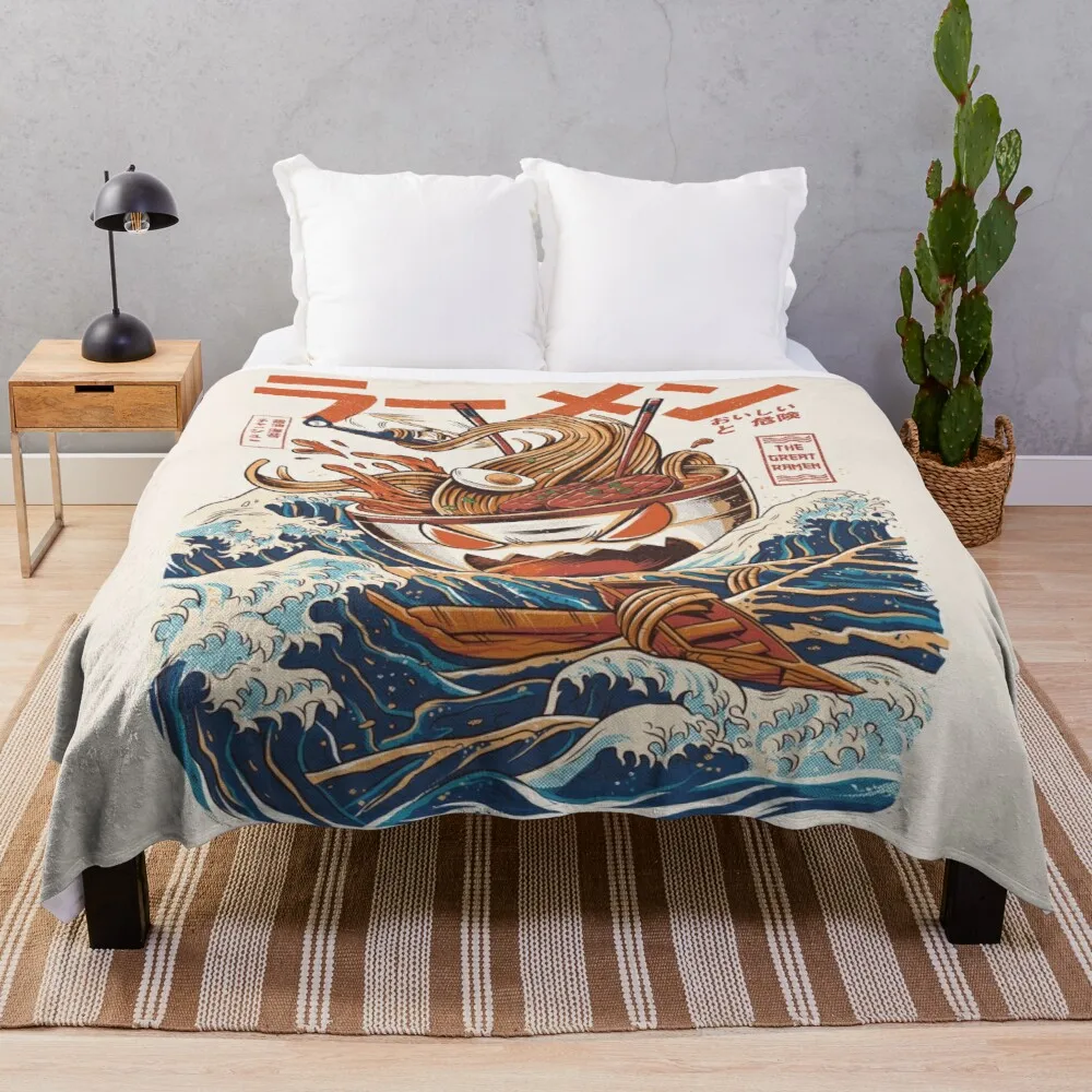 

O grande ramen fora kanagawa lance cobertor de malha peludo cobertores grande xadrez fofo