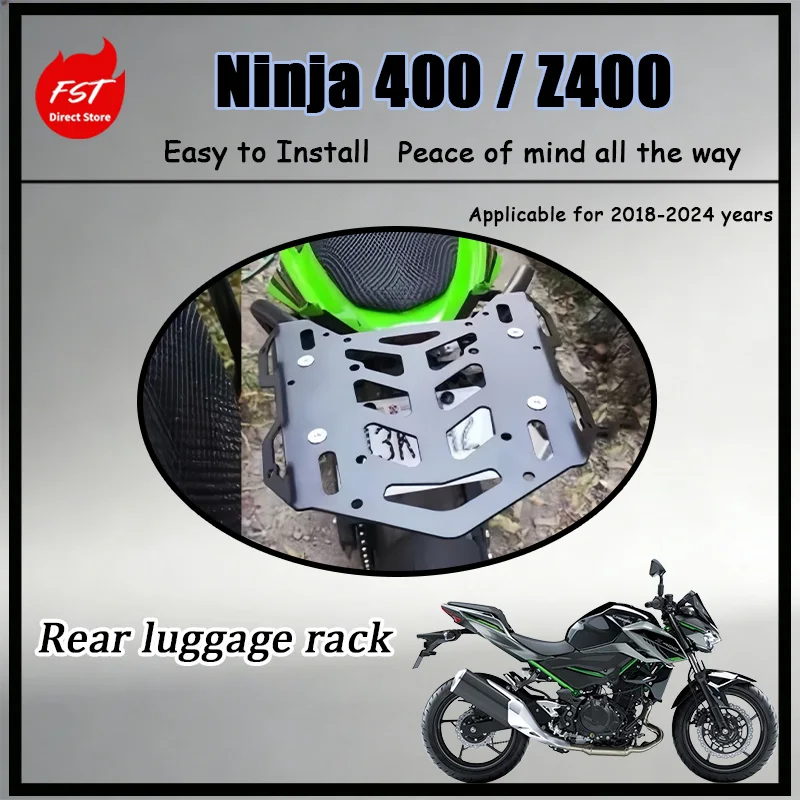Фото Багажник на заднее крыло для мотоциклов Ninja 400 Z400 18-24: Усиленное основание для кофра, стабильное крепление, аксессуары для путешествий №1