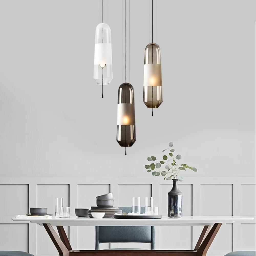 

Nordic post-modern restaurant chandelier model room hotel bedroom living room bedside bar art glass single head long chandelier