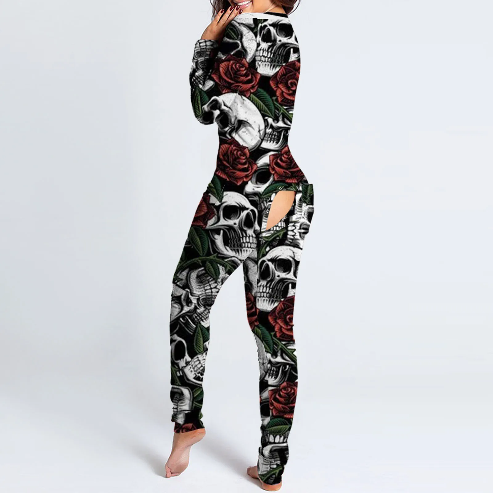 

Women's Button-down Halloween Print Functional Buttoned Flap Adults Jumpsuit Polyester Print Sleep Girl Cocktail Women Pantsuit