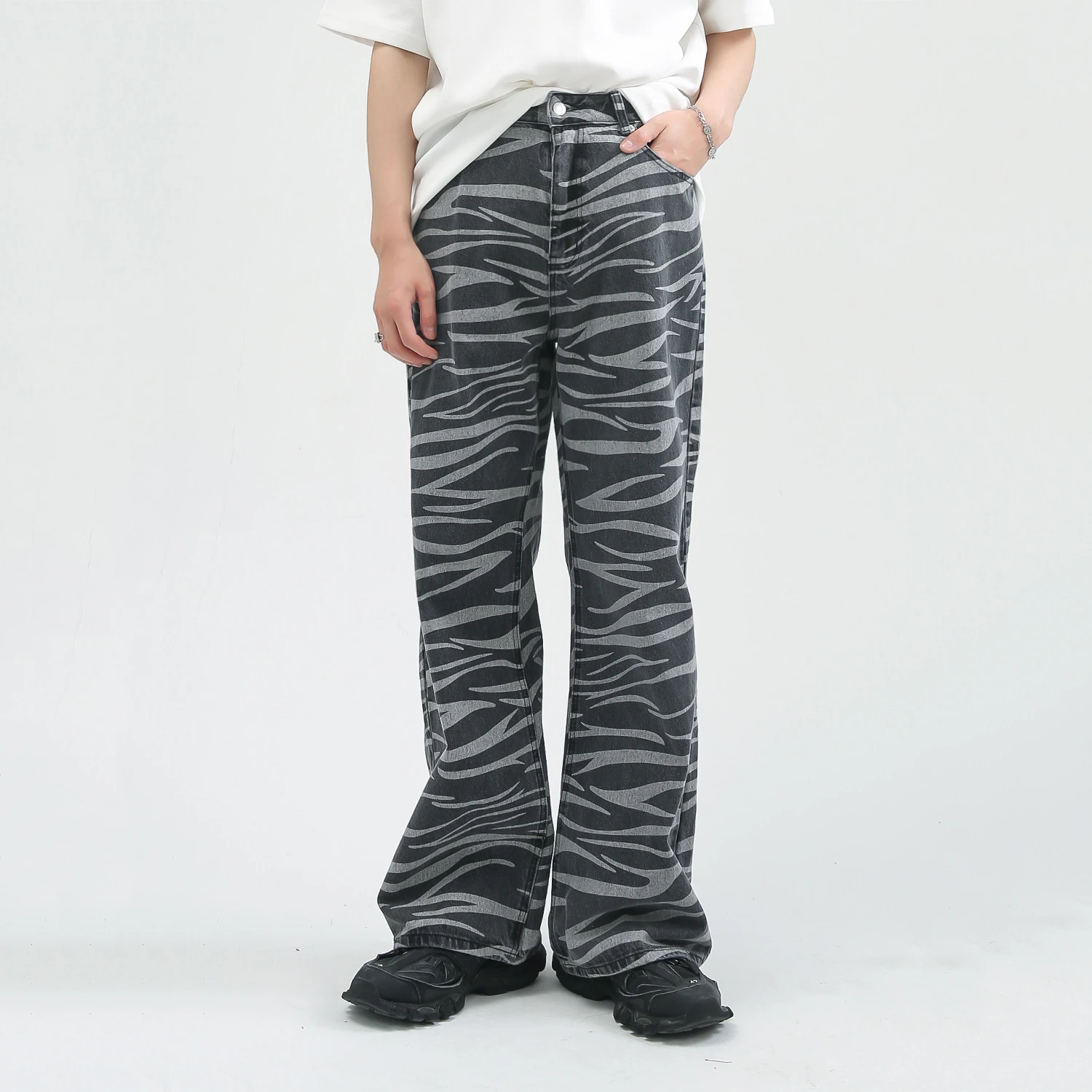 

Men Jeans Korean Zebra Print Design Casual Jeans Pants Straight Casual Hip Hop Men Clothing Brands Jeans Aesthetic Men Clothing