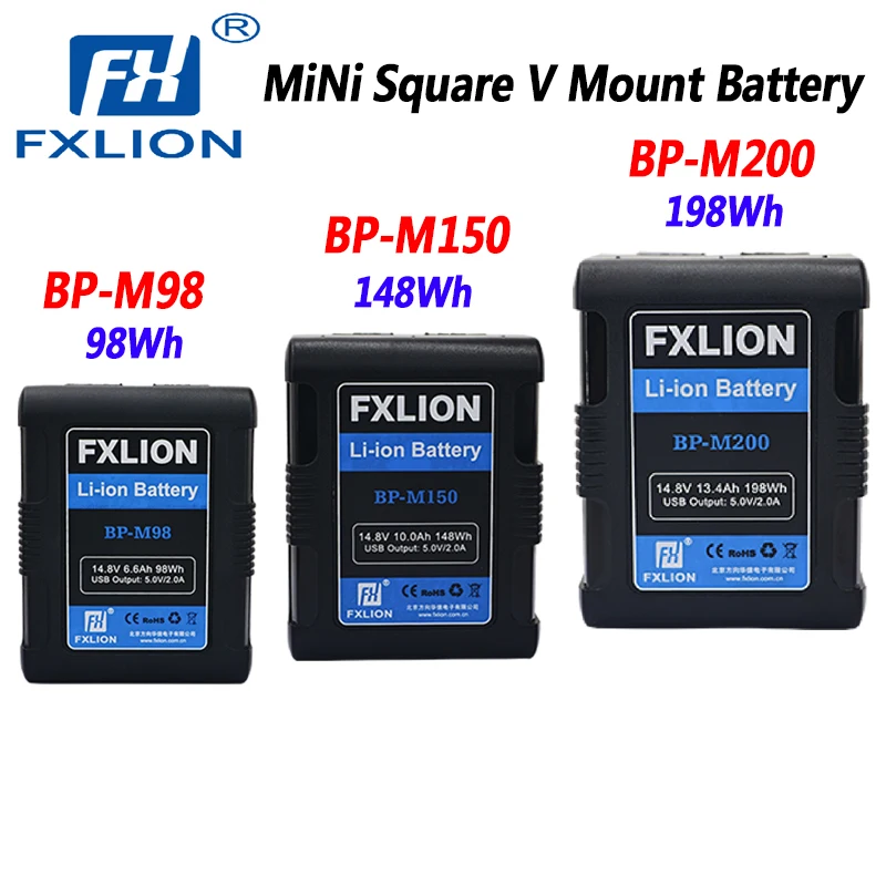 

FXLION BP-M98/BP-M150/BP-M200 98Wh/148Wh/198Wh Mini Square Battery USB-C/D-Tap Input/Output V-Mount Battery