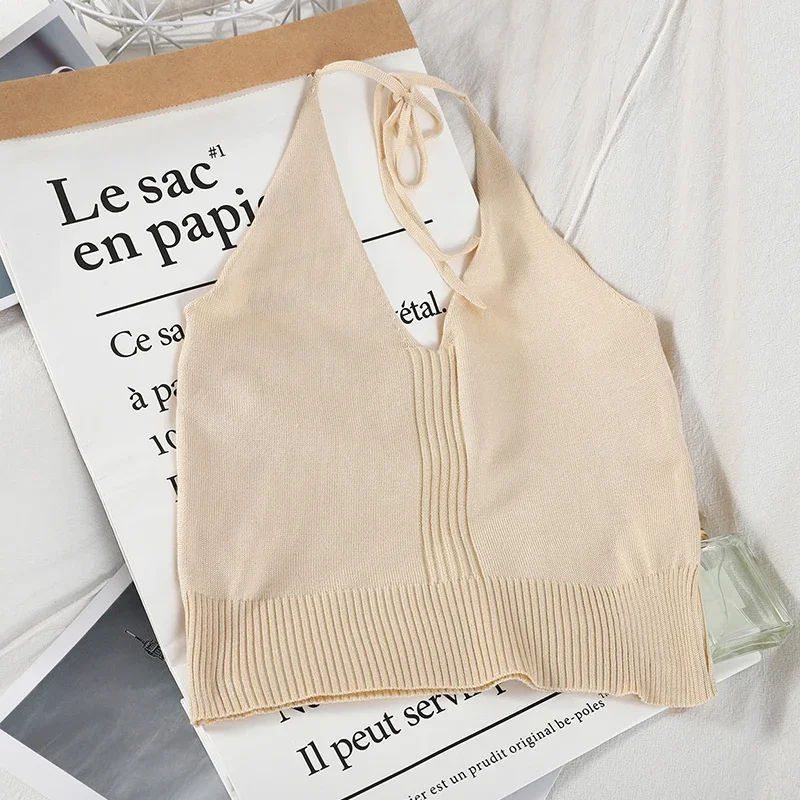 Женский Вязаный Короткий Топ Zhuanqing С V-образным Вырезом И Открытой Спиной