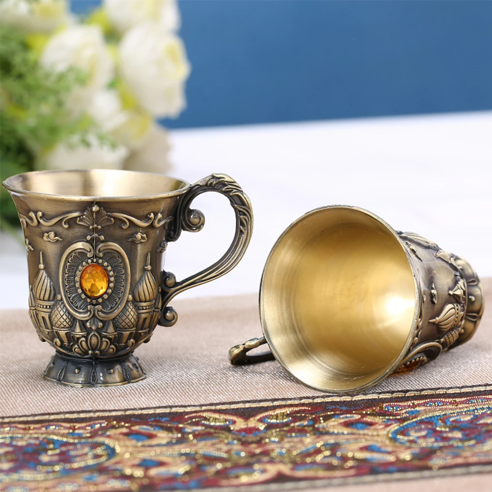 Wine Glasses Coffee Cup Barware Retro Metal Drinking Glass Exquisite Vintage Wine Goblet Household with Handle Beverage Wine Cup
