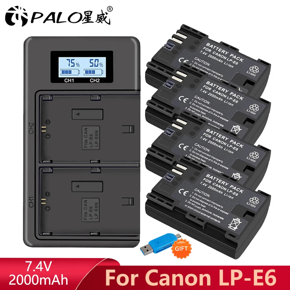 LP E6 LPE6 LP-E6 E6N Battery + LCD Dual Charger For Canon EOS 5DS R 5D Mark II 5D Mark III 6D 7D 60D 60Da 70D 80D XC10 Camera