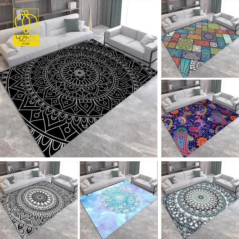 

Mandala Printed Carpet Bedroon Bedside Area Rug Bohemain Flower Hallway Welcome Doormat Home Living Room Decor Anti-slip Mat