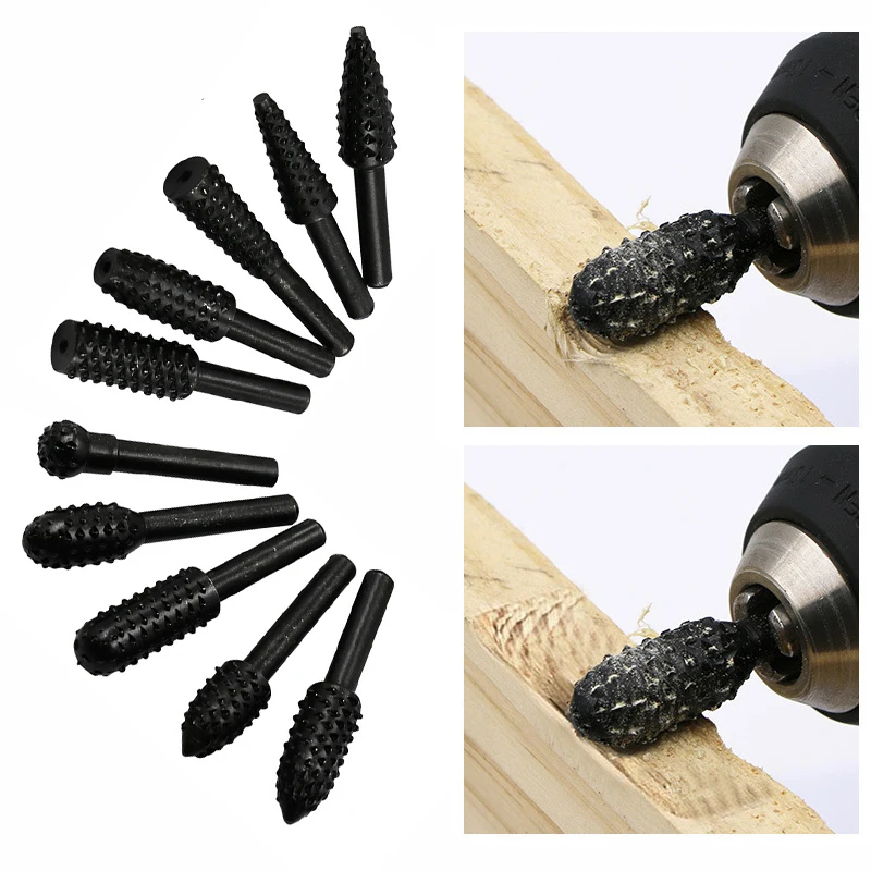 

5/10pcs Rasp File Drill Bits Set Drill Grinder Drill Rasp For Woodworking Carving Tool 1/4" 6.35mm Round Shank Rotary Burr Set