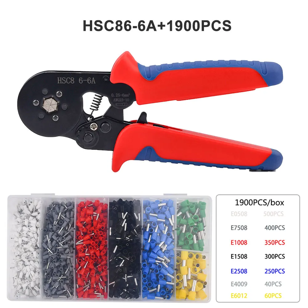 

Tube Terminal Crimping Tools Ferrule Crimping Pliers HSC8 6-4 0.25-10mm² 23-7AWG 6-6 0.25-6mm² Electrician Clamp Sets Wire Tips