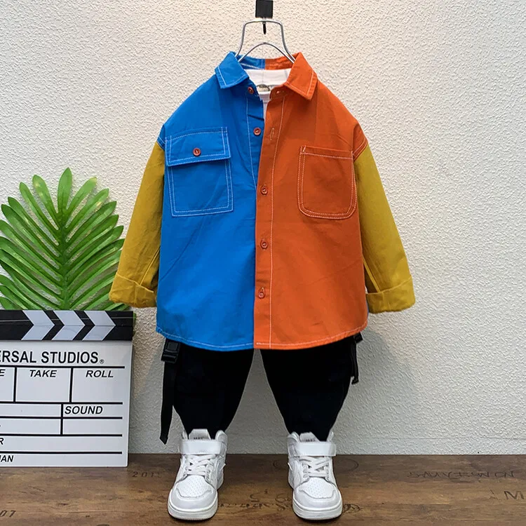 

boys shirts spring autumn kids blouse baby top tee children clothes shirt for boys fashion patchwork baby clothing 2-12y