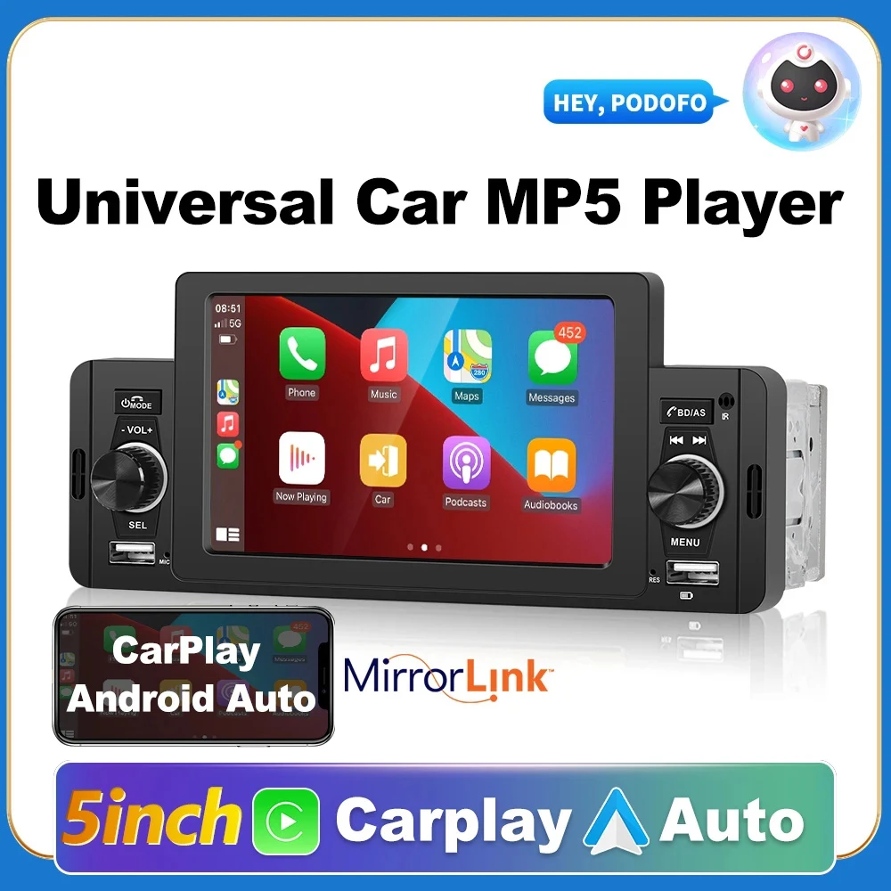 

Автомобильный радиоприемник 1 Din CarPlay Android автомобильный мультимедийный плеер Bluetooth MirrorLink FM-приемник для Volkswagen Nissan Toyota