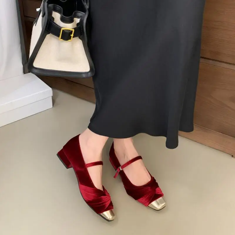 Женская обувь 2024 бархатные балетки женские туфли Мэри Джейн на плоской подошве с