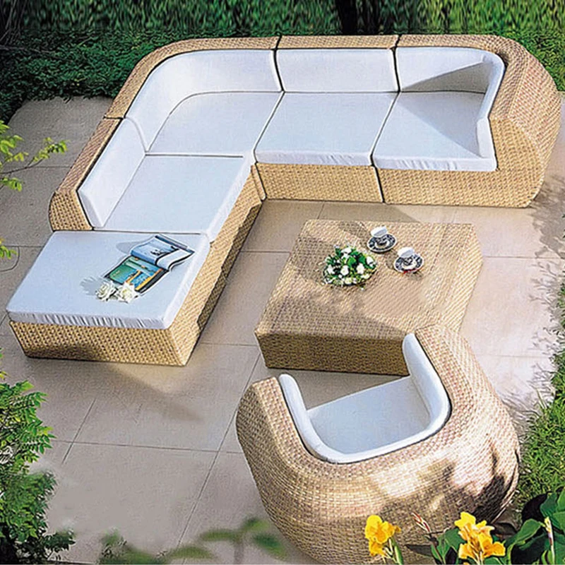 

Outdoor Sofa Outdoor Courtyard Garden Sunscreen Waterproof Villa Leisure Simple Rattan Chair Tea Table Combination Rattan