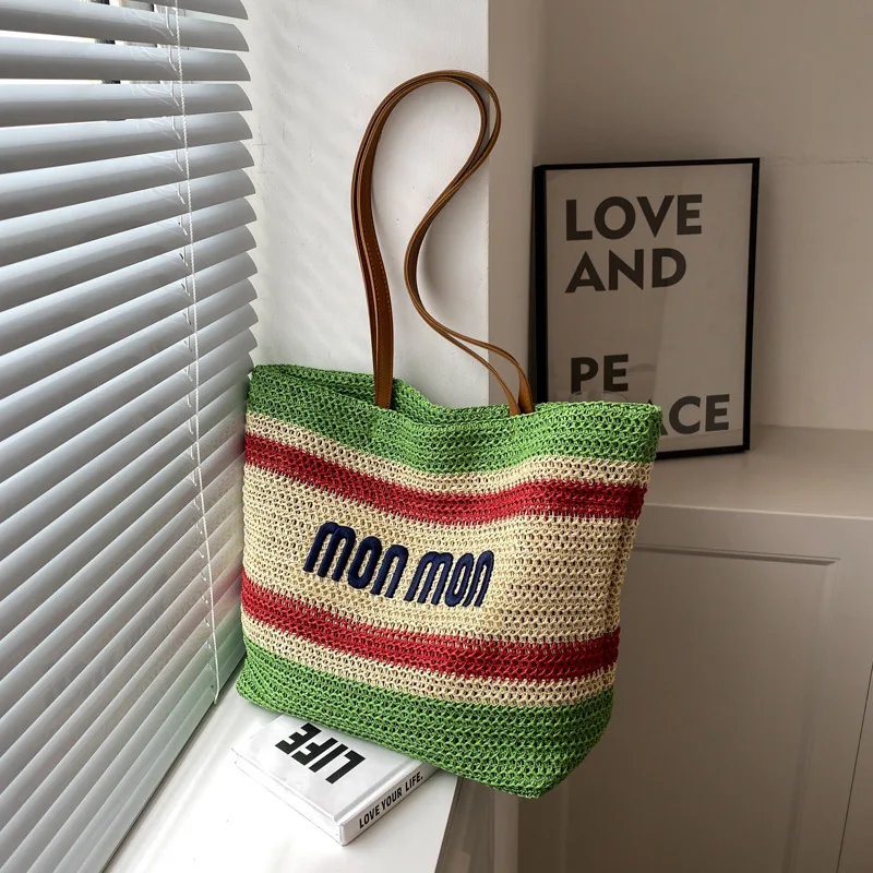 

Женская сумка-тоут через плечо, сумки для женщин, новинка 2022, летняя Модная хлопковая сумка Tendecia с переплетением, большие женские ручные сум...