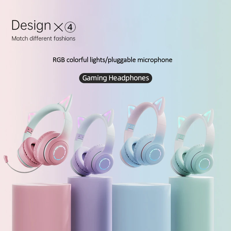 Беспроводные игровые наушники со светодиодной подсветкой с микрофоном для детей