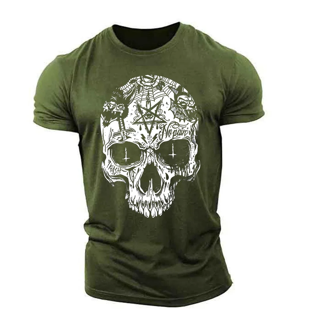 Фото Лето 2025 г., спортивная мужская футболка с 3D принтом Fitness Master Fun Skull, свободная повседневная дышащая универсальная рубашка больших размеров для улицы №1