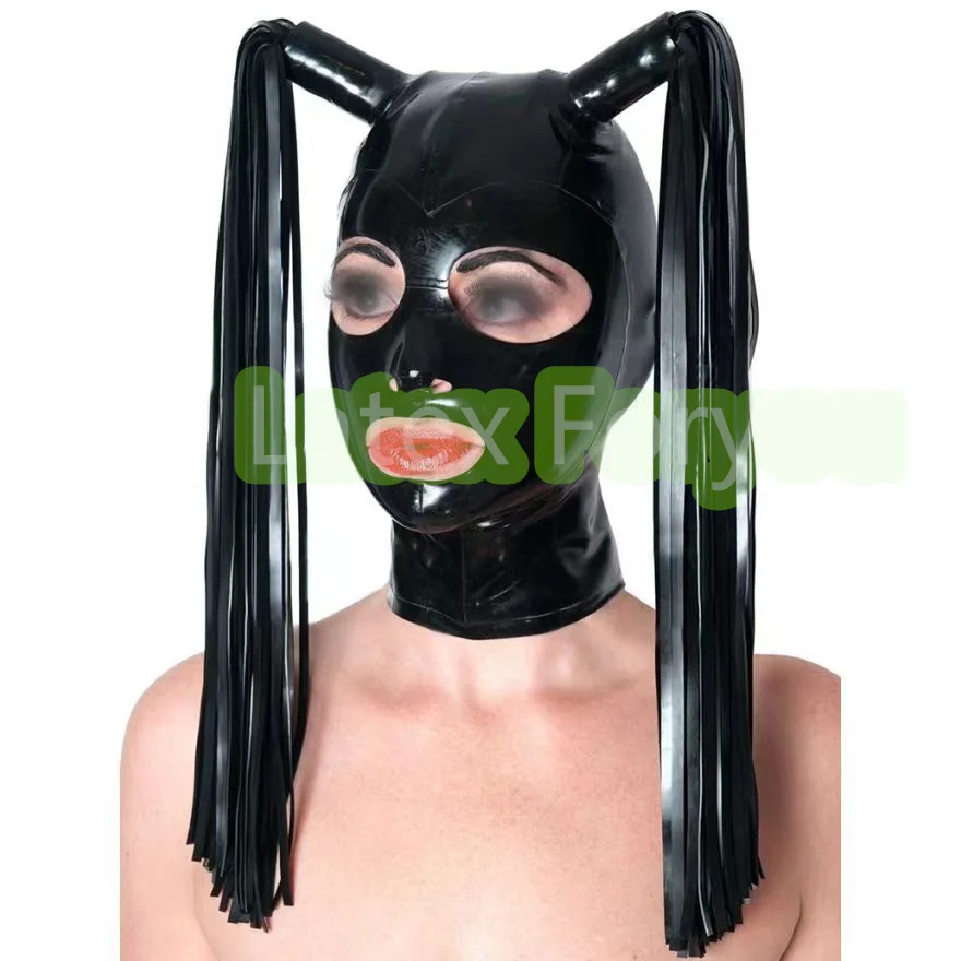 Натуральный латексный фетиш-капюшон 0 4 мм с косичкой унисекс натуральный каучук