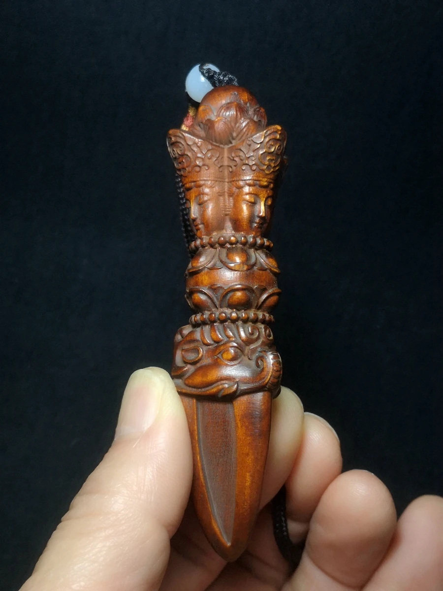 

1919 Chinese Boxwood Hand Carved Tibetan Buddha netsuke Statue old Decoration Collection gift