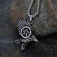 vintage viking crow pendant necklace for men women nordic pentagram bird pendant ladies necklace viking jewelry dropshipping