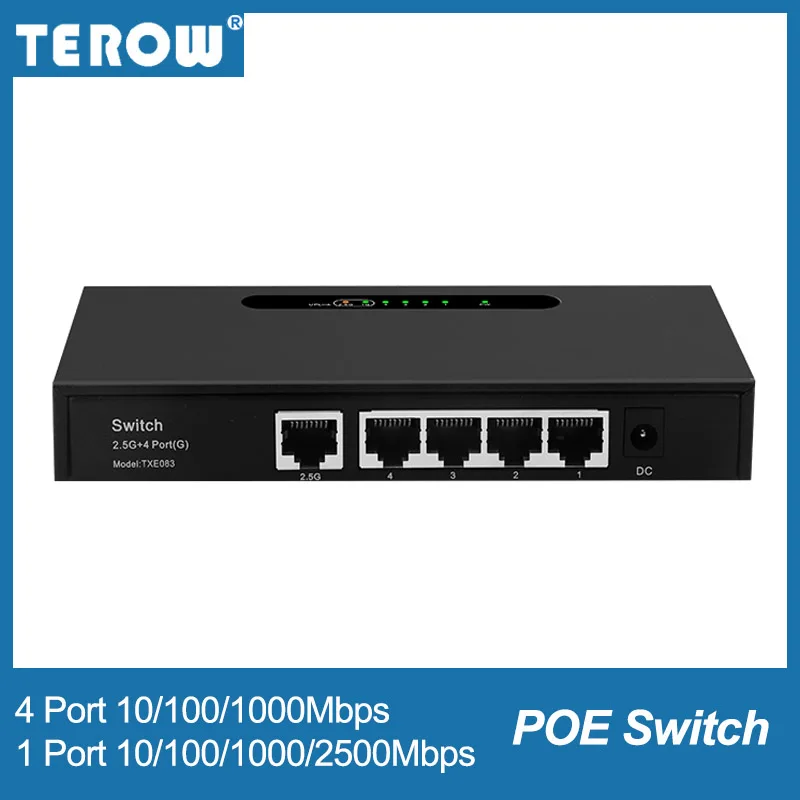 TEROW-conmutador POE de 2,5G, Gigabit, 4 puertos, 1000M, red Ethernet rápida, transmisión de 250 metros para cámara de vídeo IP, enrutador Wifi inalámbrico
